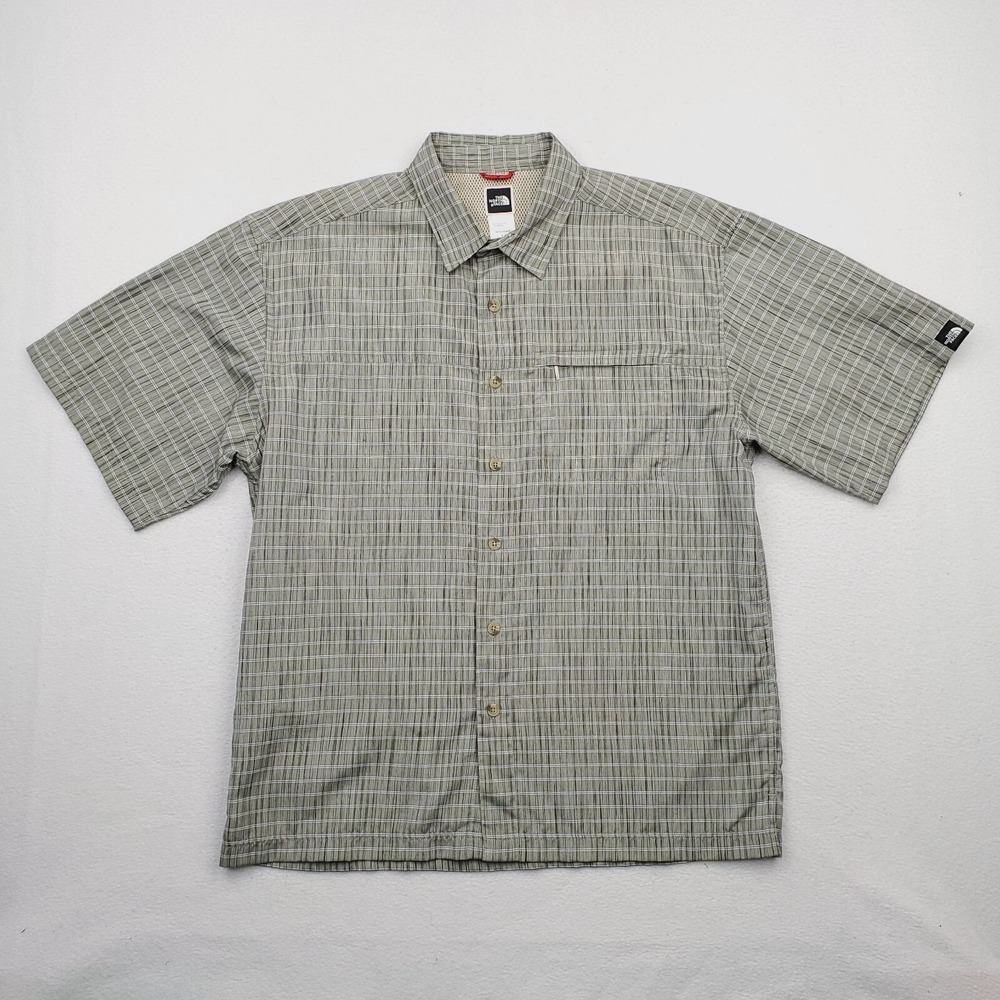 North Face Shirt Mens Large Gray Striped Button Up Outdoor Casual Streetwear